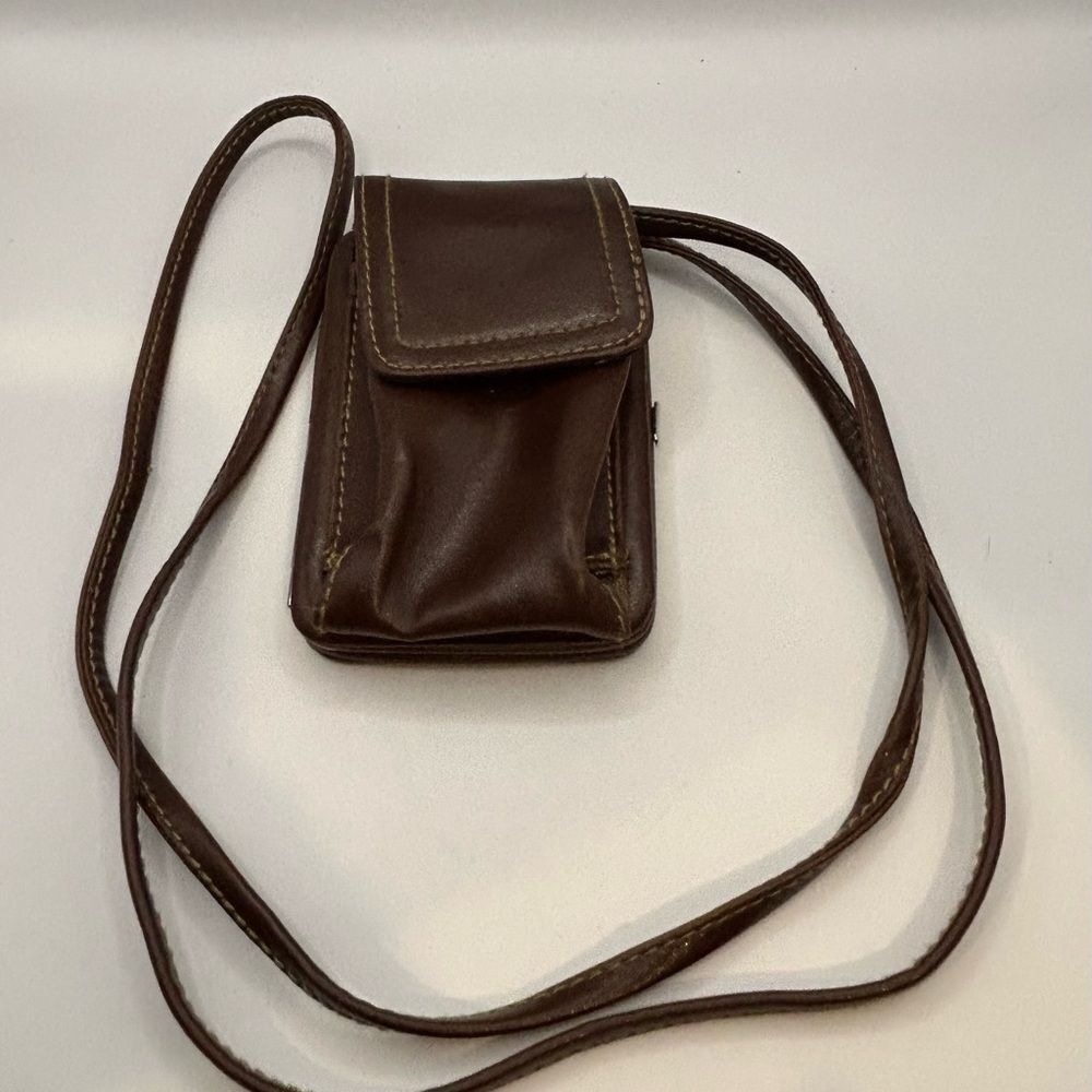 Slim Brown Leather Crossbody Pouch